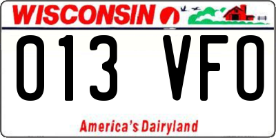 WI license plate 013VFO