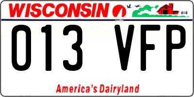 WI license plate 013VFP