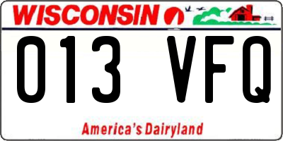 WI license plate 013VFQ