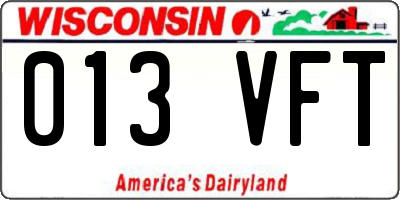WI license plate 013VFT