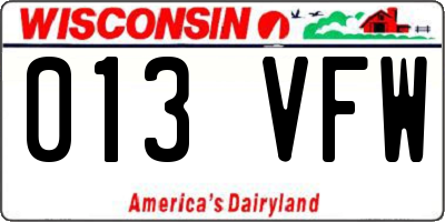 WI license plate 013VFW