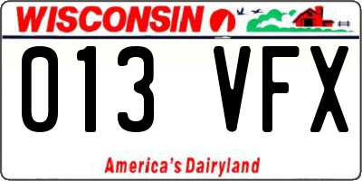 WI license plate 013VFX