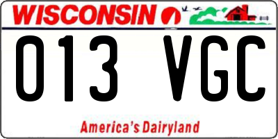WI license plate 013VGC
