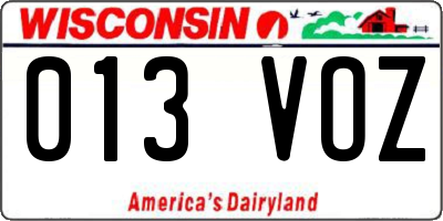 WI license plate 013VOZ