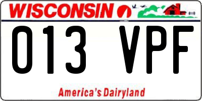 WI license plate 013VPF