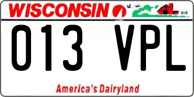 WI license plate 013VPL