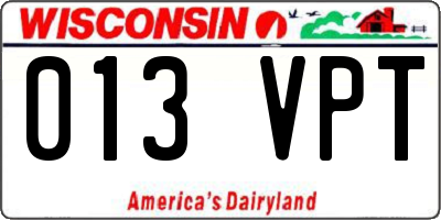 WI license plate 013VPT