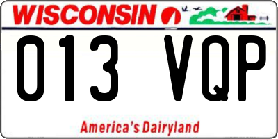 WI license plate 013VQP