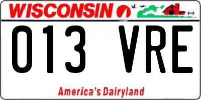 WI license plate 013VRE