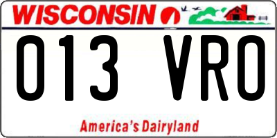 WI license plate 013VRO