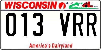 WI license plate 013VRR
