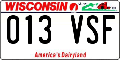 WI license plate 013VSF