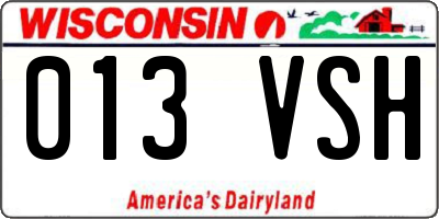 WI license plate 013VSH