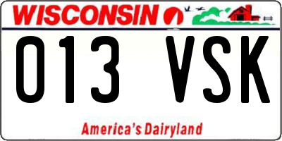 WI license plate 013VSK