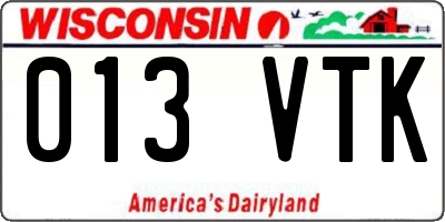 WI license plate 013VTK