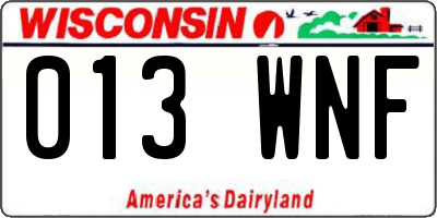 WI license plate 013WNF