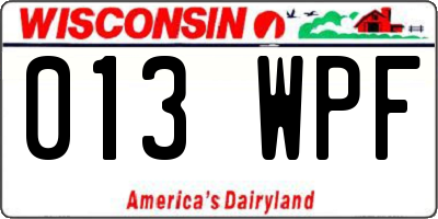 WI license plate 013WPF