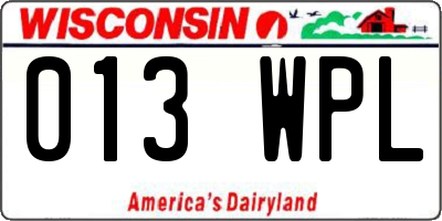 WI license plate 013WPL
