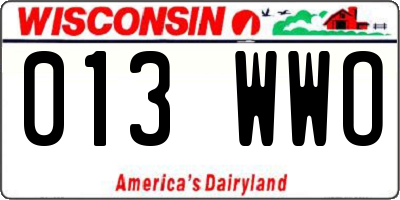 WI license plate 013WWO