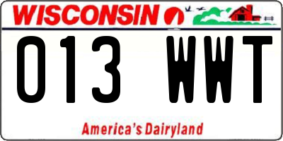 WI license plate 013WWT