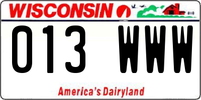WI license plate 013WWW