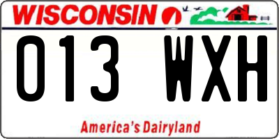 WI license plate 013WXH
