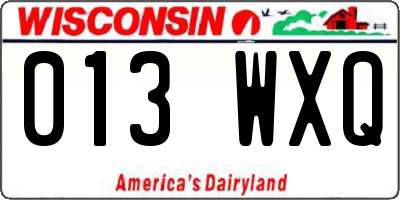 WI license plate 013WXQ