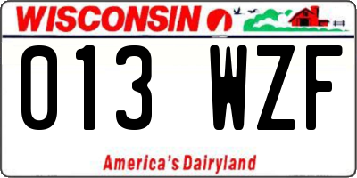 WI license plate 013WZF