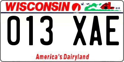 WI license plate 013XAE