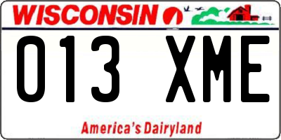 WI license plate 013XME