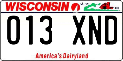 WI license plate 013XND