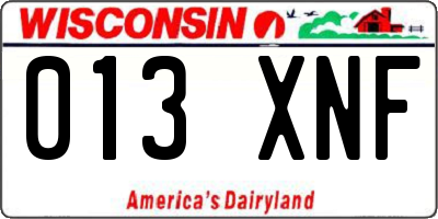 WI license plate 013XNF