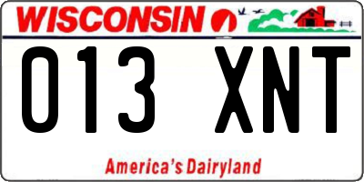 WI license plate 013XNT