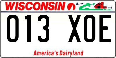 WI license plate 013XOE
