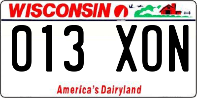 WI license plate 013XON