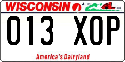 WI license plate 013XOP