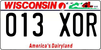 WI license plate 013XOR