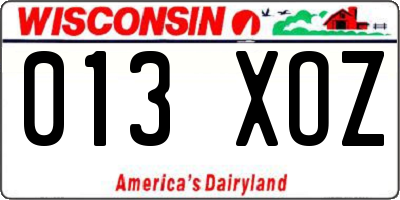 WI license plate 013XOZ