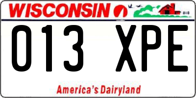 WI license plate 013XPE