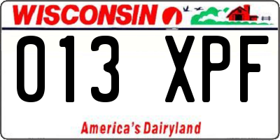 WI license plate 013XPF