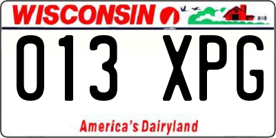 WI license plate 013XPG