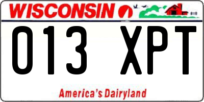 WI license plate 013XPT
