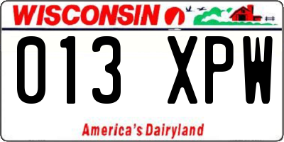 WI license plate 013XPW