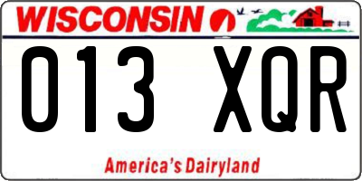 WI license plate 013XQR