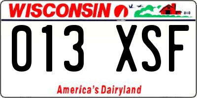 WI license plate 013XSF