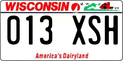 WI license plate 013XSH