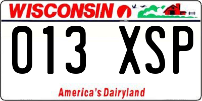 WI license plate 013XSP