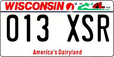 WI license plate 013XSR