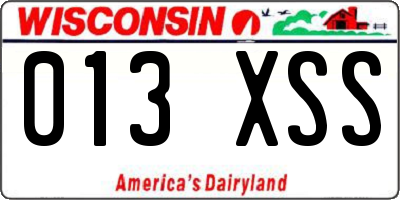 WI license plate 013XSS