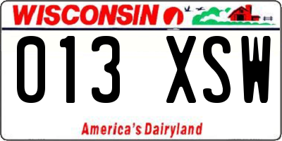 WI license plate 013XSW